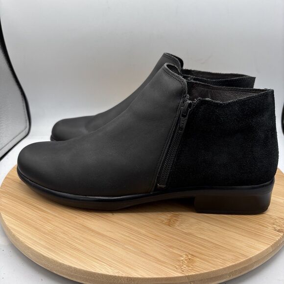 NAOT Helm Black Leather Suede Ankle Boots Dual Zip EU41 US10 Comfort Walking - Picture 4 of 13